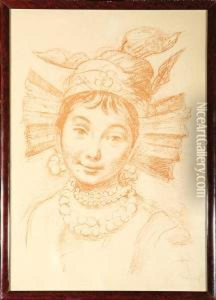 Portret Janiny Karlenskiej W Kostiumie Azy Z Chaty Zawsia Oil Painting - Roman Kramsztyk