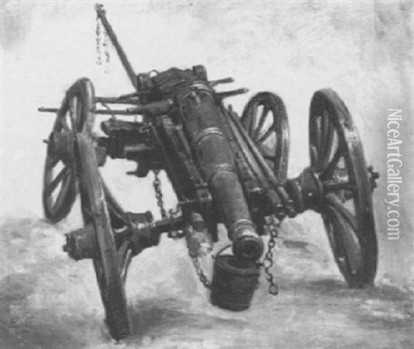 A French Cannon And Its Limber Oil Painting - Ernest Crofts
