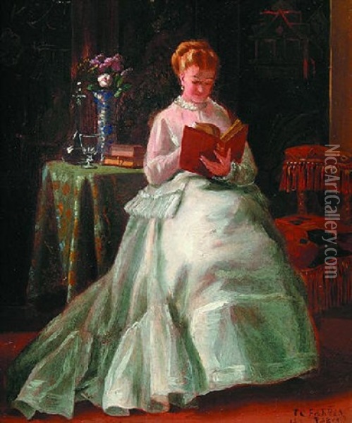 A Quiet Read Oil Painting - Thomas Charles Farrer