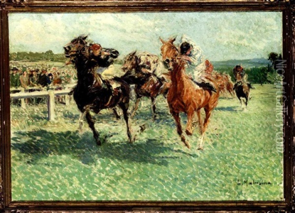 Race At Longchamps Oil Painting - Louis Ferdinand Malespina