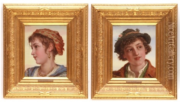 Head And Shoulder Portraits Of Young Children Oil Painting - Adriano Bonifazi