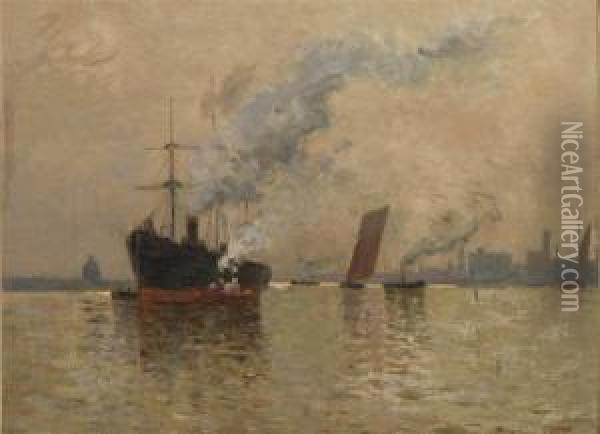 Le Port De Londres Oil Painting - Eugene Lawrence Vail
