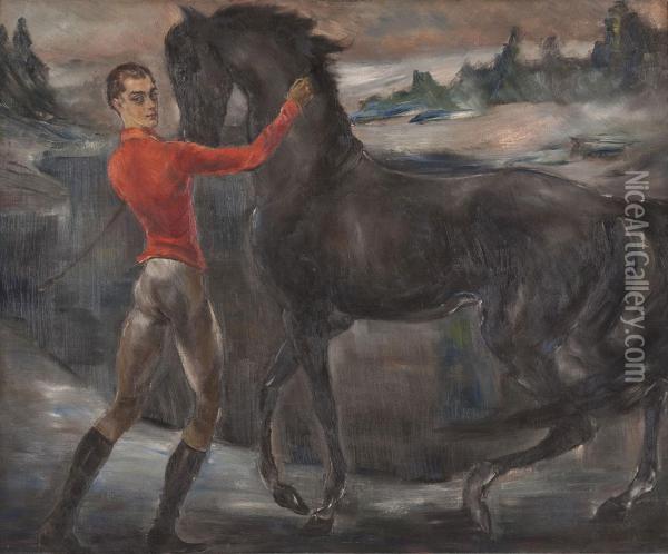 Herrenportrait Mit Pferd Oil Painting - Arthur Grunenberg