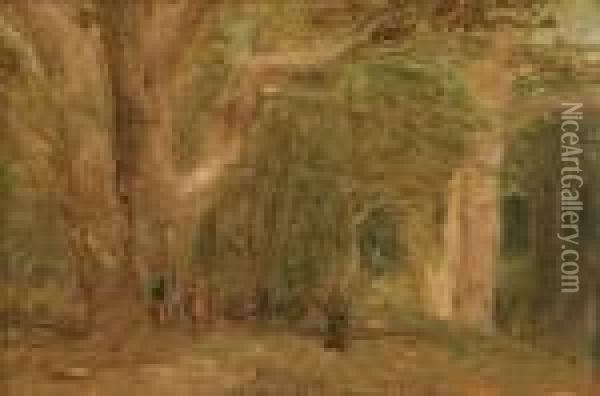 Figures In A Forest Oil Painting - George Inness