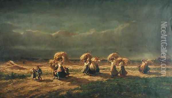Gleaners at Chambaudoin Oil Painting - Pierre Edmond Alexandre Hedouin