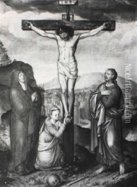 The Crucifixion With The Virgin Mary, Mary Magdalene And St. John Oil Painting - Pieter Jansz Pourbus