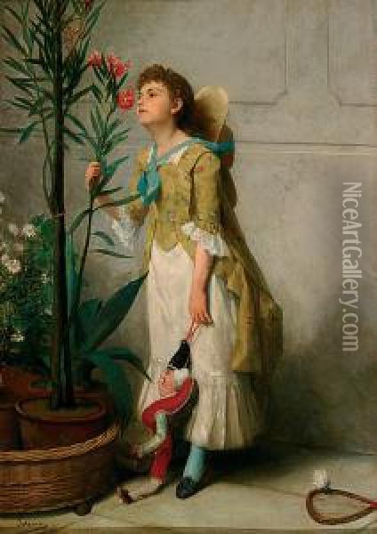 Jonge Dame Met Nar. Oil Painting - Auguste Serrure