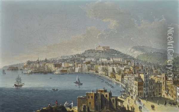 View Of Naples Looking North Towards The Castel Sant'elmo Oil Painting - Pietro Antoniani