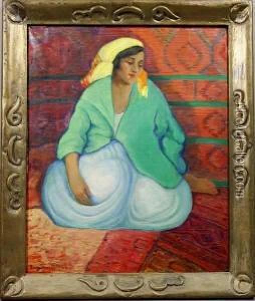 Portrait Of A Woman In A Southwestern Setting Oil Painting - Susan Barse Miller