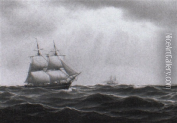 Marine Med Sejlskibe Oil Painting - Carl Emil Baagoe