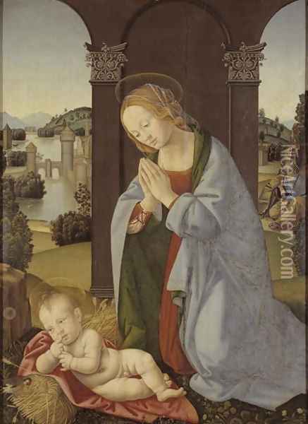 Adoration of the Virgin Oil Painting - Lorenzo Di Credi