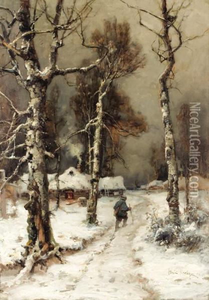 Homeward Bound Through A Wintry Forest Oil Painting - Iulii Iul'evich (Julius) Klever