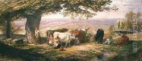 Milking in the Fields Oil Painting - Samuel Palmer