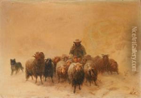 Le Berger Et Son Troupeau Dans La Tourmente Oil Painting - August Friedrich Schenck