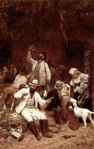 Jagerfruhstuck In Der Grotte Von Cervara Oil Painting - Gustav Adolf Mueller-Koburg