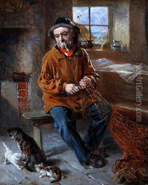Mending The Nets Oil Painting - William Hemsley