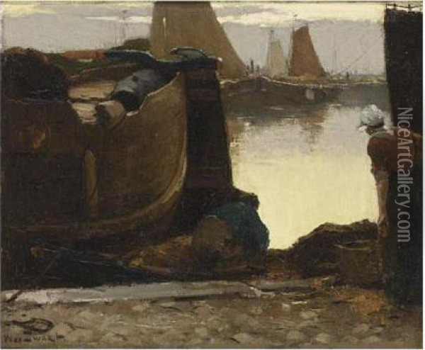Early Evening In Scheveningen Harbour Oil Painting - Willem de Zwart