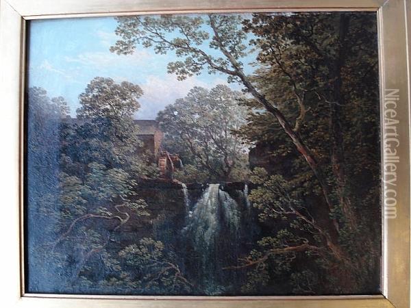 The Linn Spout, Dalry, Ayrshire Oil Painting - John Cairns