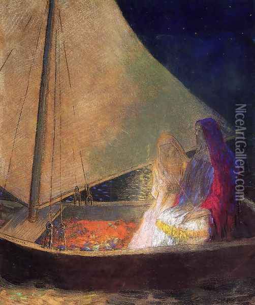 Boat With Two Figures Oil Painting - Odilon Redon