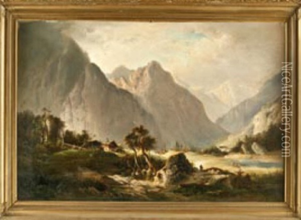 Romantische Gebirgslandschaft Oil Painting - Ferdinand Feldhuetter