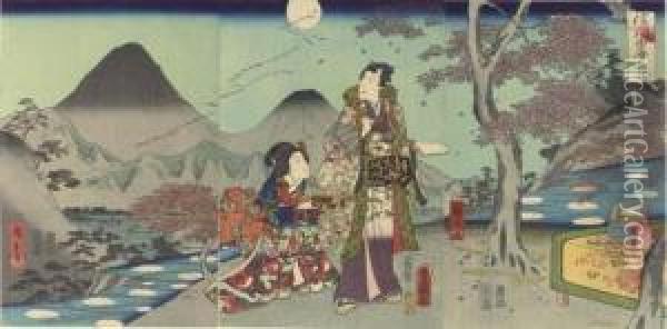 Shinshu Tagoto No Tsuki (moon Over Tagoto, Shinano Province) Oil Painting - Chimpei Ii Hiroshigesuzuki