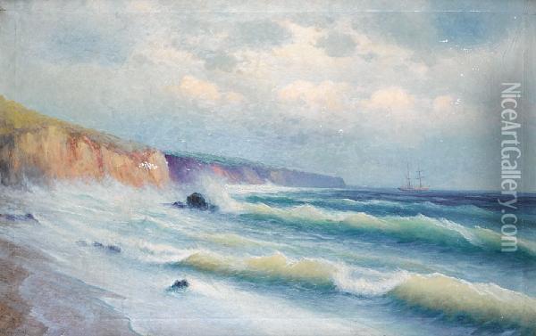Waves Breaking Against The Shore Oil Painting - Grigorij Kapustin