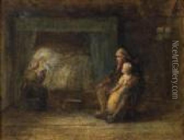 Interior With Dutch Peasant Family Oil Painting - Jozef Israels