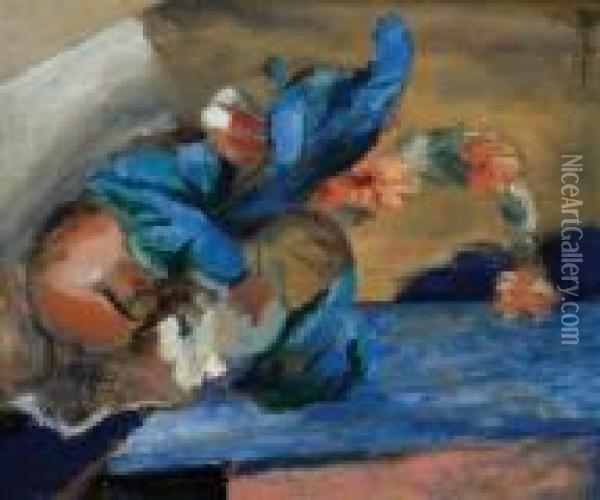 Flowers Blue-green Oil Painting - Walt Kuhn