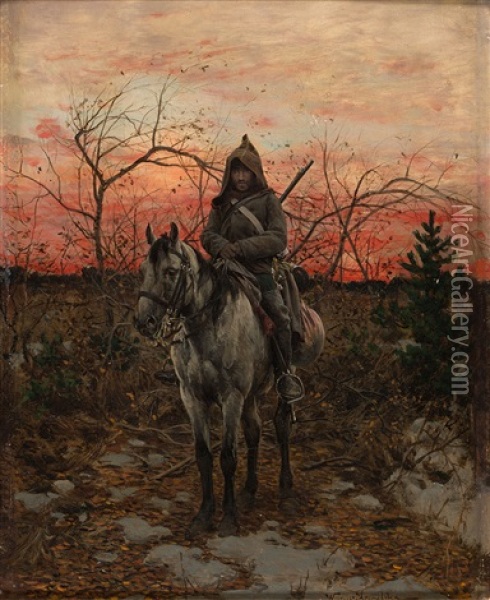Na Stanowisku Oil Painting - Alfred von Wierusz-Kowalski