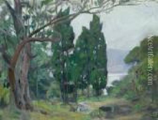 Sudfranzosische Landschaft Mit Einem Hain Bei Cap Martin An Der Cote D'azur Oil Painting - Lucien Hector Jonas