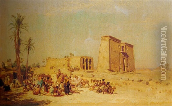 Market Day At Dakken Nubia Oil Painting - Frederick Arthur Bridgman