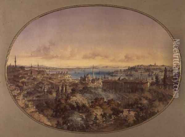 View of Constantinople from Galata looking towards the Golden Horn and the Bosphorus Oil Painting - Amadeo Preziosi