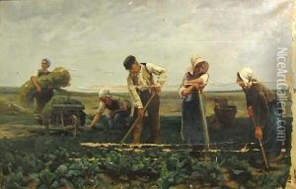 The Turnip Field Oil Painting - Hugo Salmson