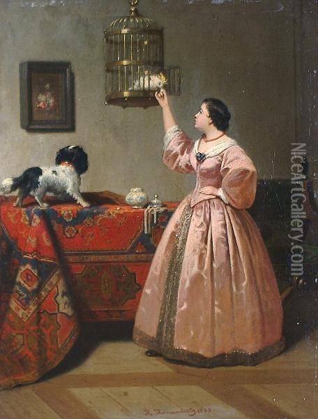 Rivals For The Lady's Attention 'h.hollander.1863' Oil Painting - Hendrik Hollander Cz