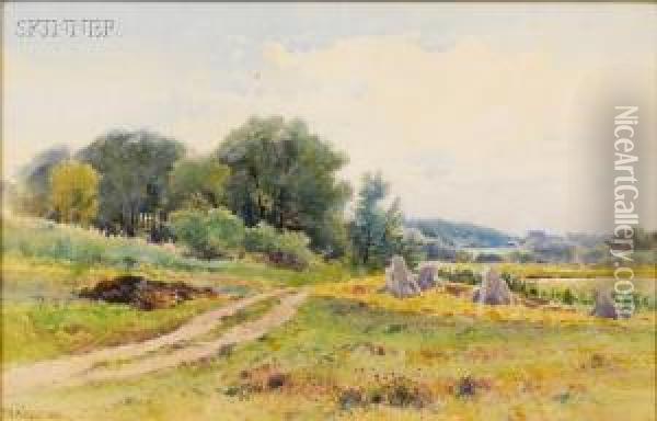 Grain Stacks / A Newton, Massachusetts, Landscape Oil Painting - Frederick Dickinson Williams