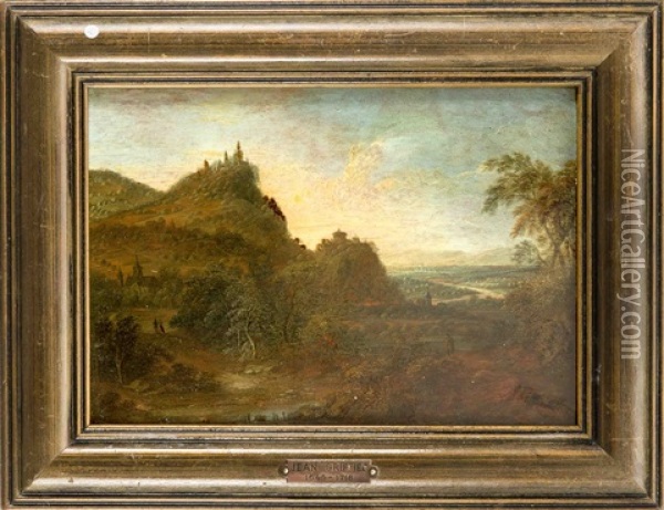 Ideale Landschaft Im Abendlicht Mit Burgruinen U. Figurenstaffage Oil Painting - Jan Griffier the Elder