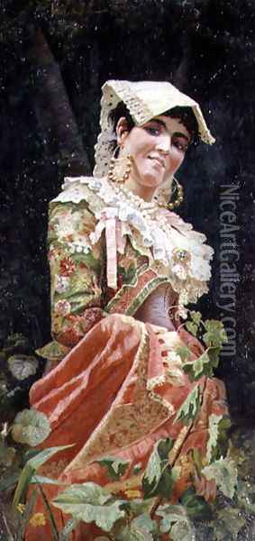 Young Woman in Regional Costume Oil Painting - Vladimir Egorovic Makovsky