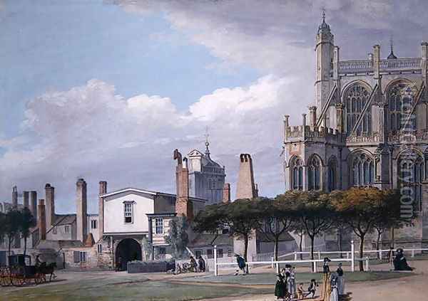 St Georges Chapel, Windsor, and the entrance to the Singing Mens Cloister, c.1768 Oil Painting - Paul Sandby