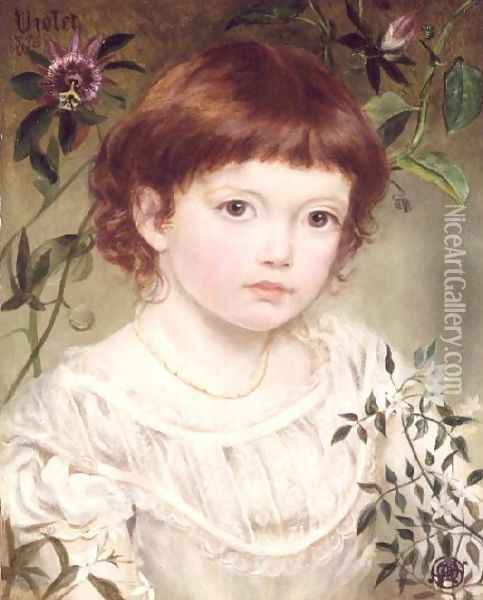 Violet - Portrait of a Girl, 1876 Oil Painting - Emma Sandys