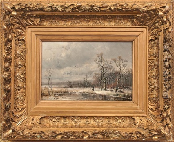 Reisigsammler In Verschneiter Landschaft Oil Painting - Adolf Stademann