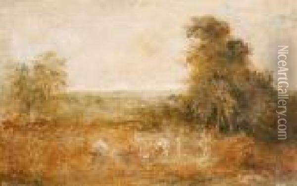 Ploughmen Working In A Field Oil Painting - John Constable