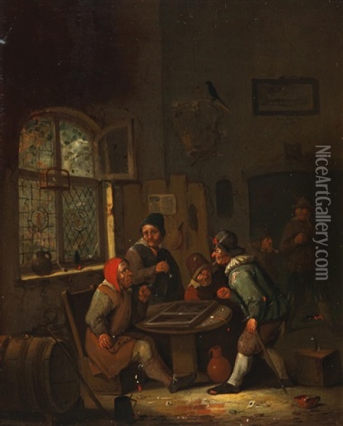 A Tavern Interior With Frolicking Peasants Oil Painting - Egbert van Heemskerck the Elder
