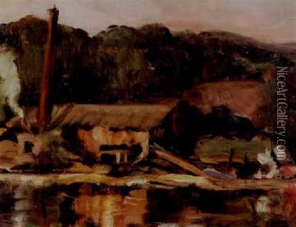 River Scene (+ Coastal Scene, Verso) Oil Painting - Laura Adeline Muntz