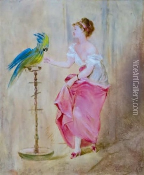 Jeune Fille Au Perroquet Oil Painting - Charles Joshua Chaplin