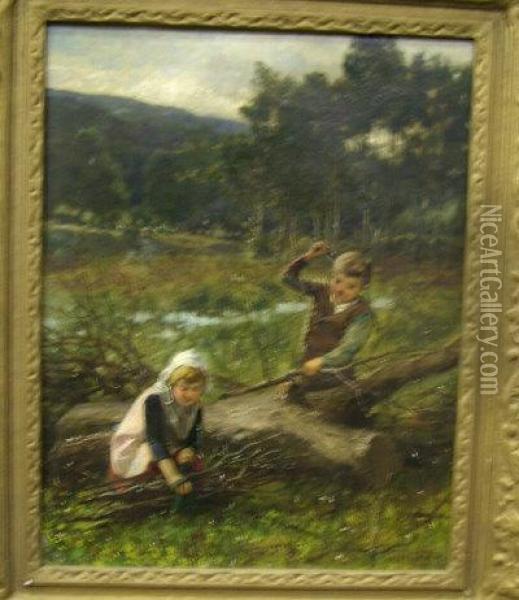 Wood Gatherers Oil Painting - John Mallard Bromley