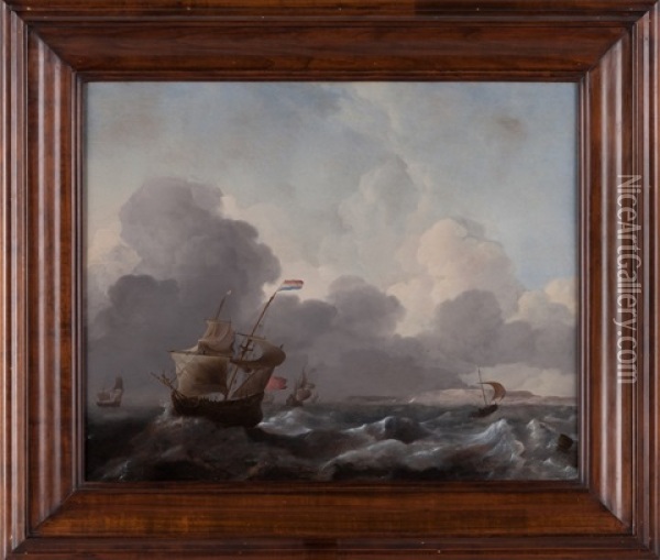 A Dutch Man-o'-war And Other Shipping In Choppy Waters Oil Painting - Ludolf Bakhuyzen the Elder