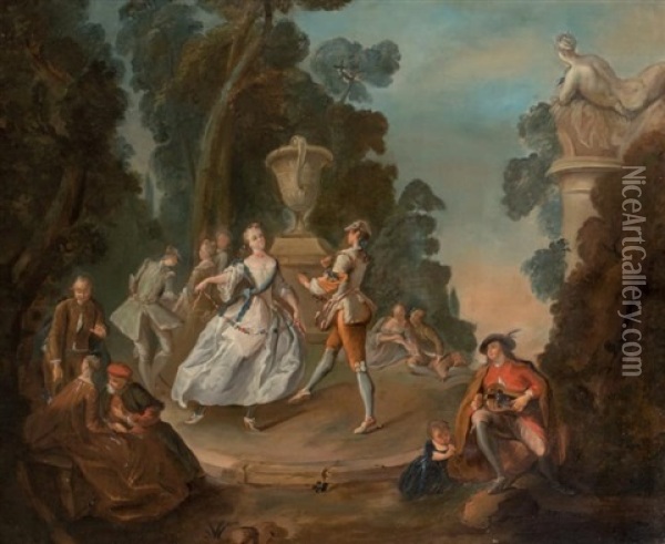 Danse Dans Un Parc Oil Painting - Jacques de Lajoue