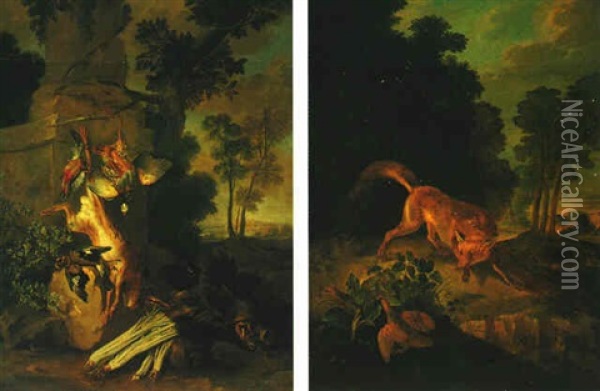 A Landscape With A Fox Stalking Grouse Oil Painting - Alexandre Francois Desportes