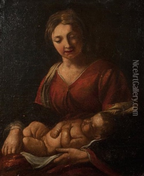 Vierge Veillant L'enfant Endormi Oil Painting - Jacques Blanchard
