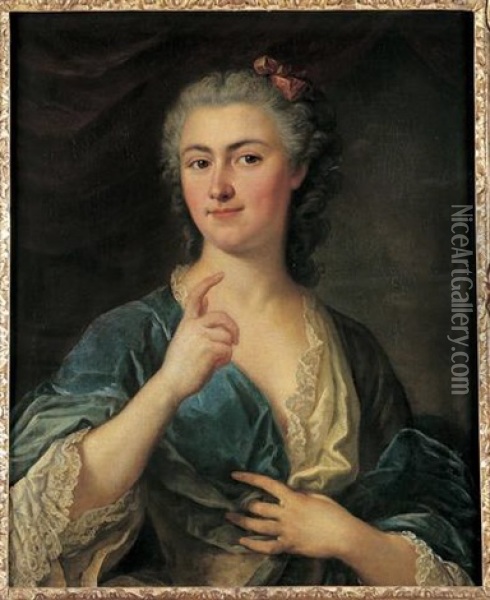 Portrait De Dame Au Noeud Rose Oil Painting - Louis Michel van Loo